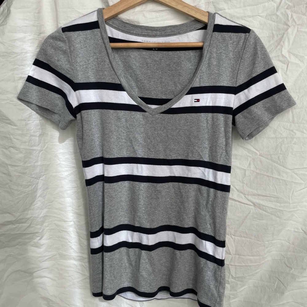Tommy Hilfiger 100% Cotton Women's Gray Striped Top